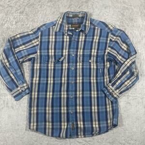 VTG Timberland Flannel Shirt Men's S Plaid Button Down Blue Cabincore Gorpcore